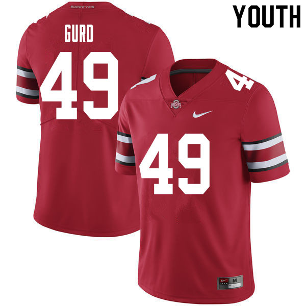 Ohio State Buckeyes Patrick Gurd Youth #49 Red Authentic Stitched College Football Jersey